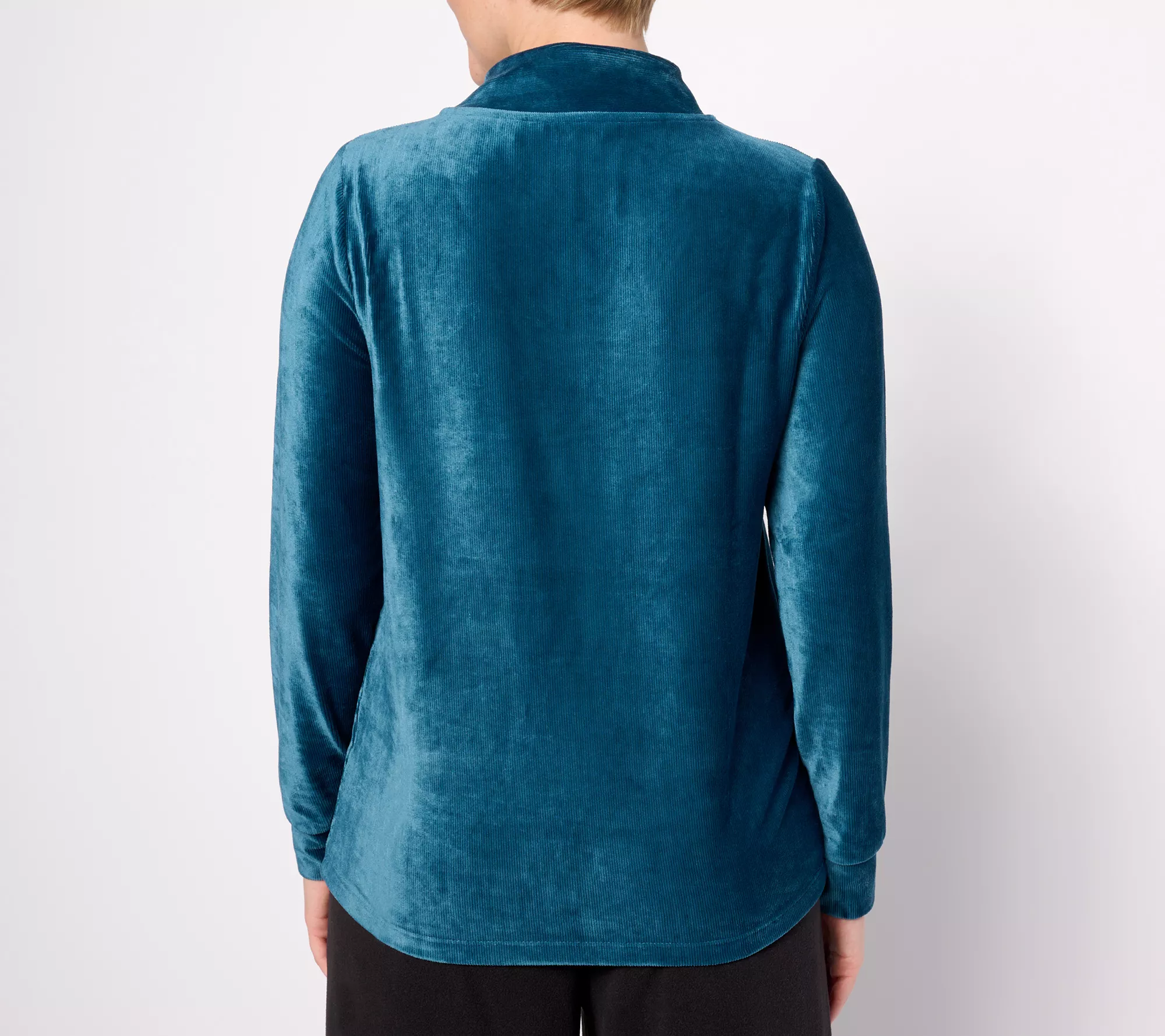 AnyBody Rib Velour Long Sleeve Funnel Neck Pullover