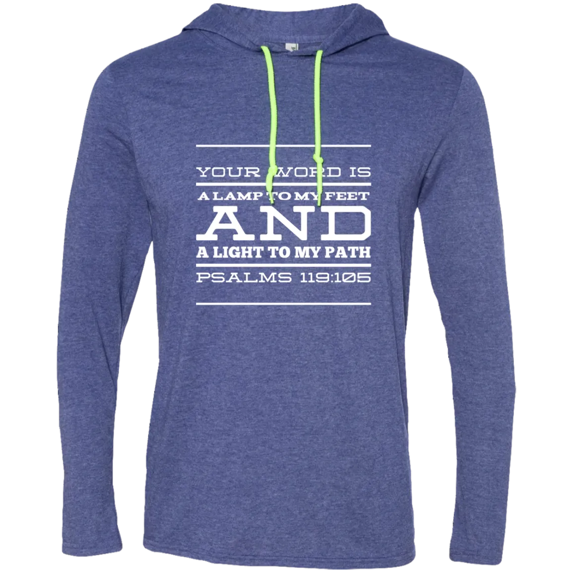 Bible Verse Men Long Sleeve T-Shirt Hoodie - Your Word Is Light To My Path ~Psalm 119:105~ Design 11 (White Font)