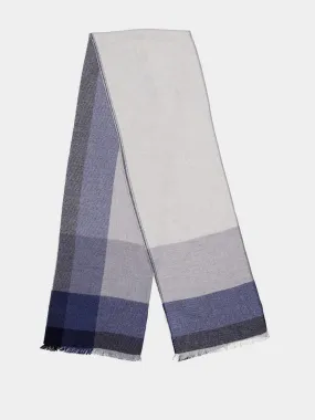 Blue Wool and Cashmere Striped Scarf