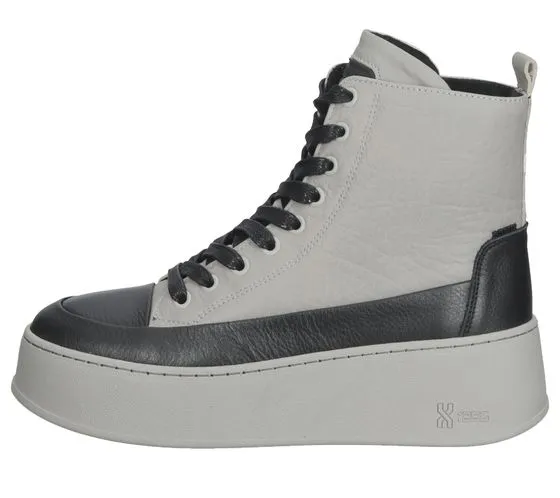 BRONX sneakers da donna in vera pelle, sneakers platform, sneakers stringate 47368-AG 3562 grigio/nero