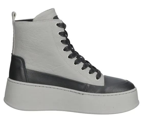 BRONX sneakers da donna in vera pelle, sneakers platform, sneakers stringate 47368-AG 3562 grigio/nero