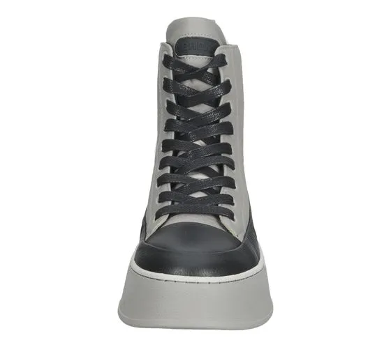 BRONX sneakers da donna in vera pelle, sneakers platform, sneakers stringate 47368-AG 3562 grigio/nero