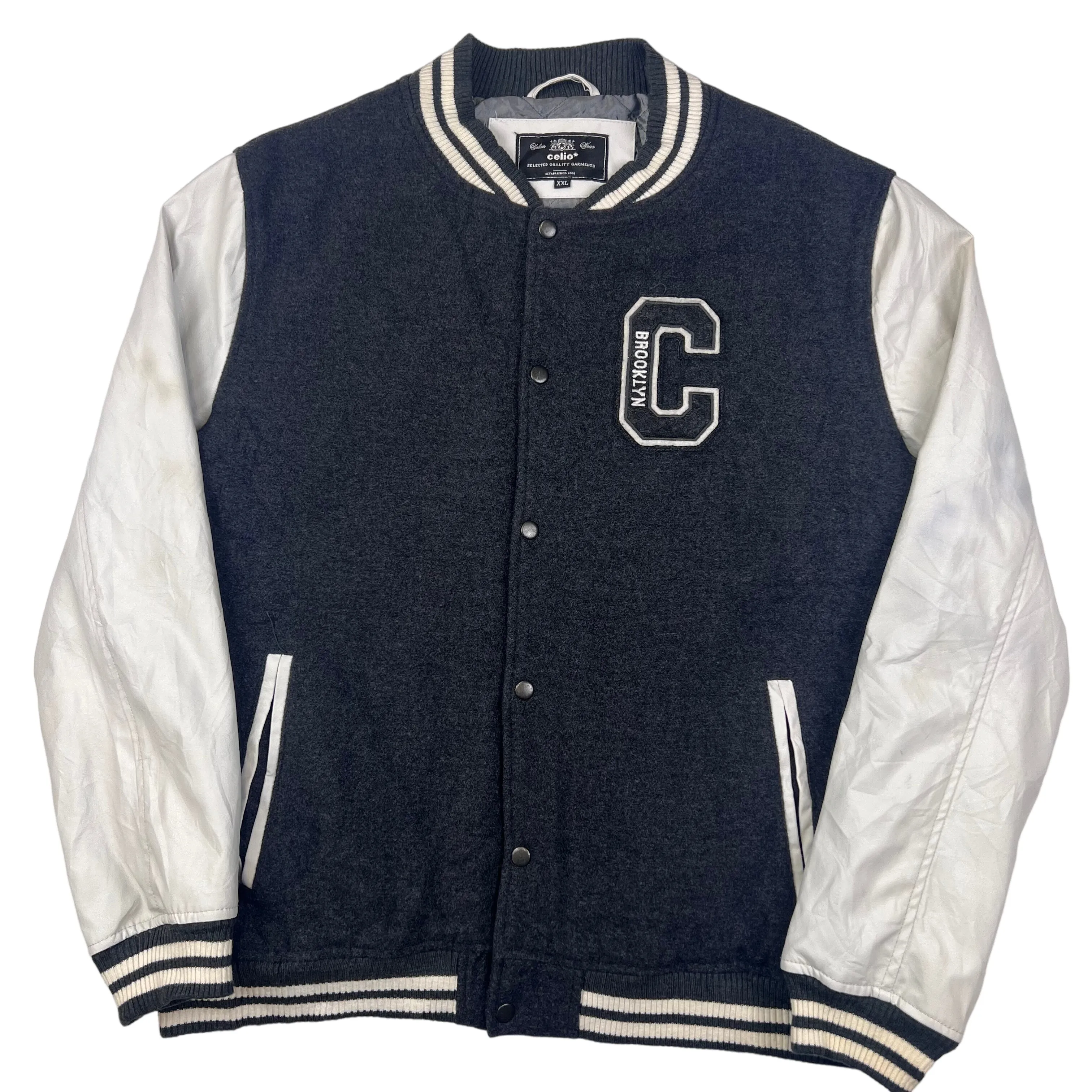 Brooklyn College Varsity Jacket White Grey