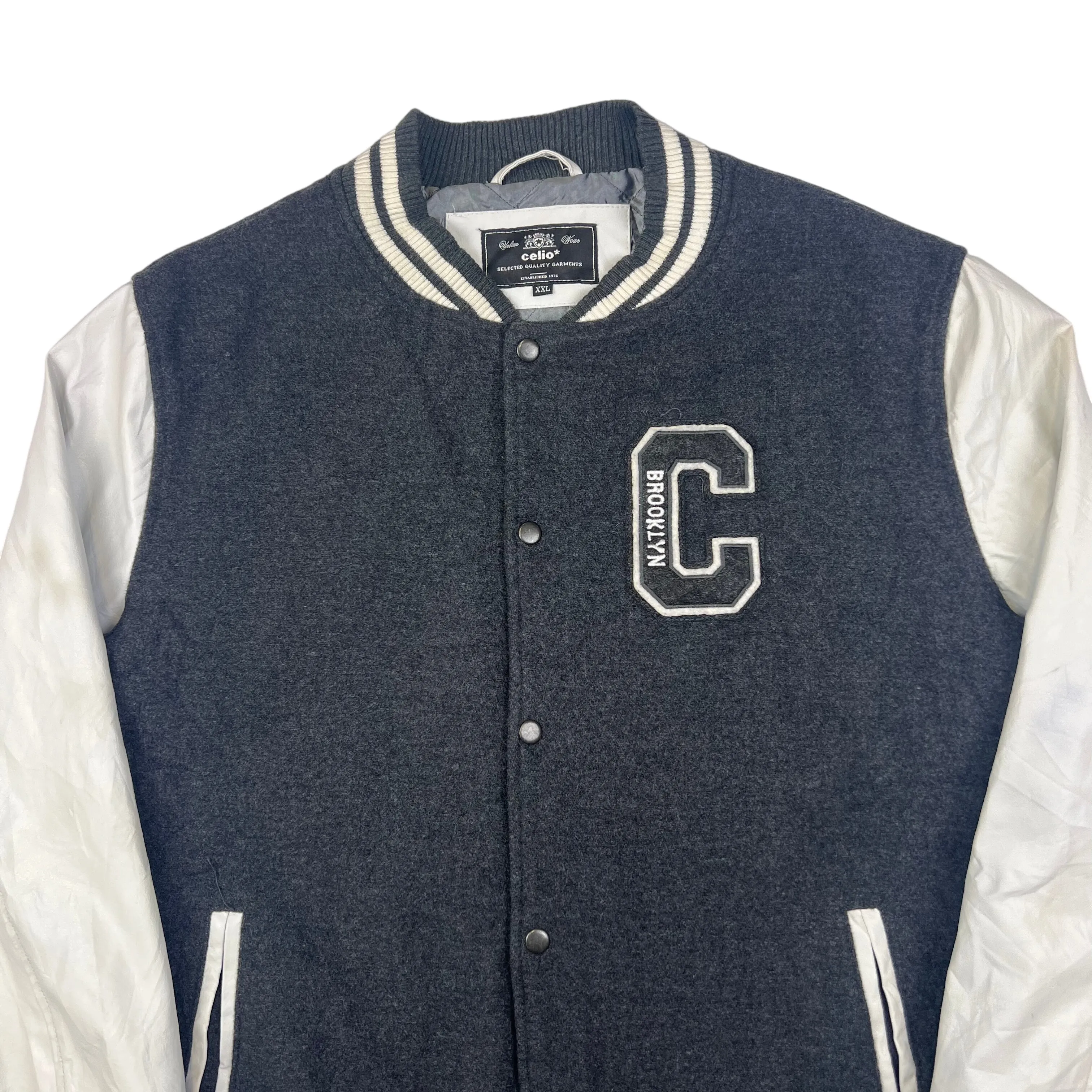 Brooklyn College Varsity Jacket White Grey