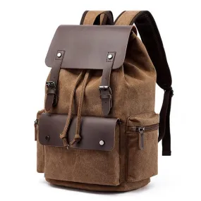 CASUAL FLAP LARGE CAPACITY LEATHER CANVAS BACKPACK