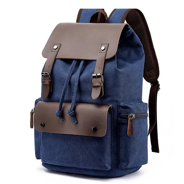 CASUAL FLAP LARGE CAPACITY LEATHER CANVAS BACKPACK