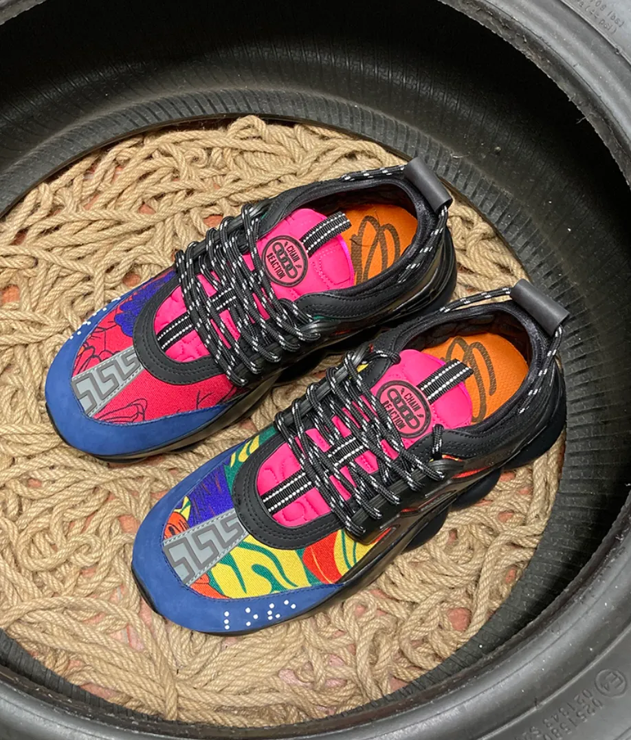 Chain Sneakers Black & Colorful Print