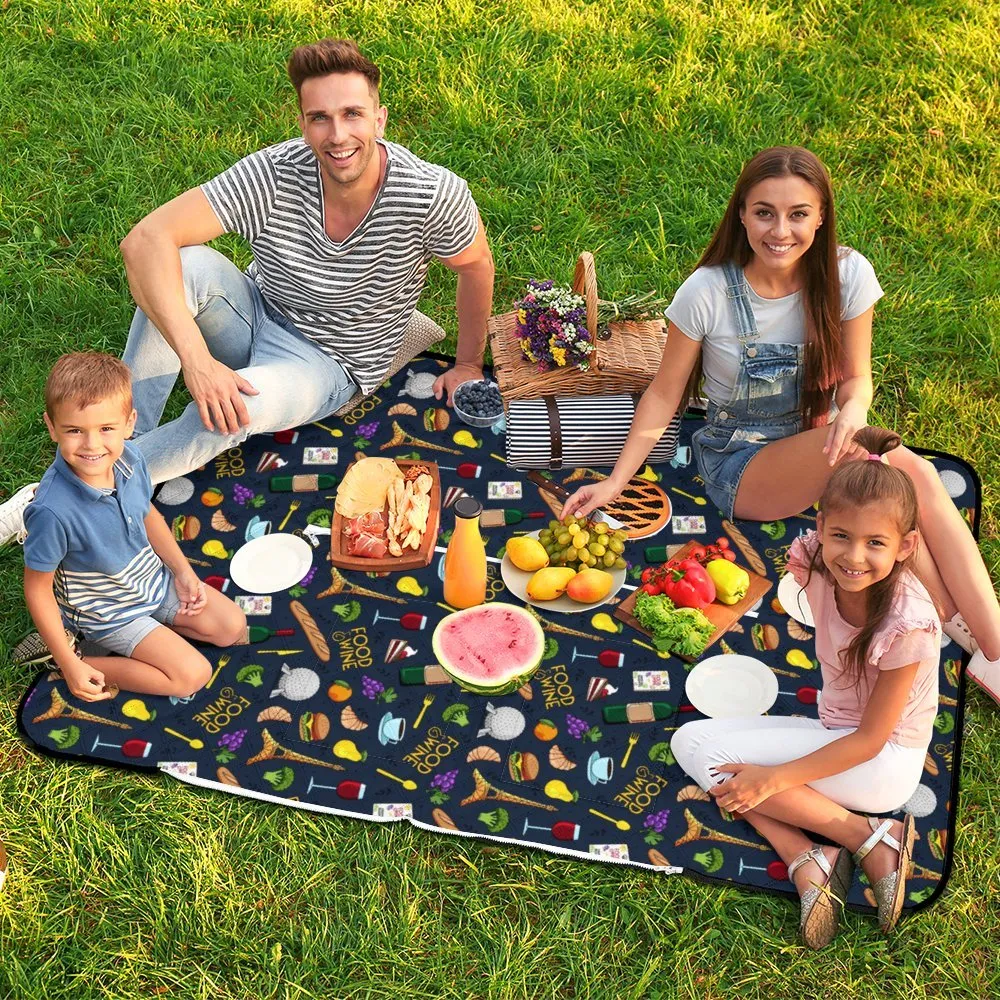 Food And Wine Zipper Picnic Mat