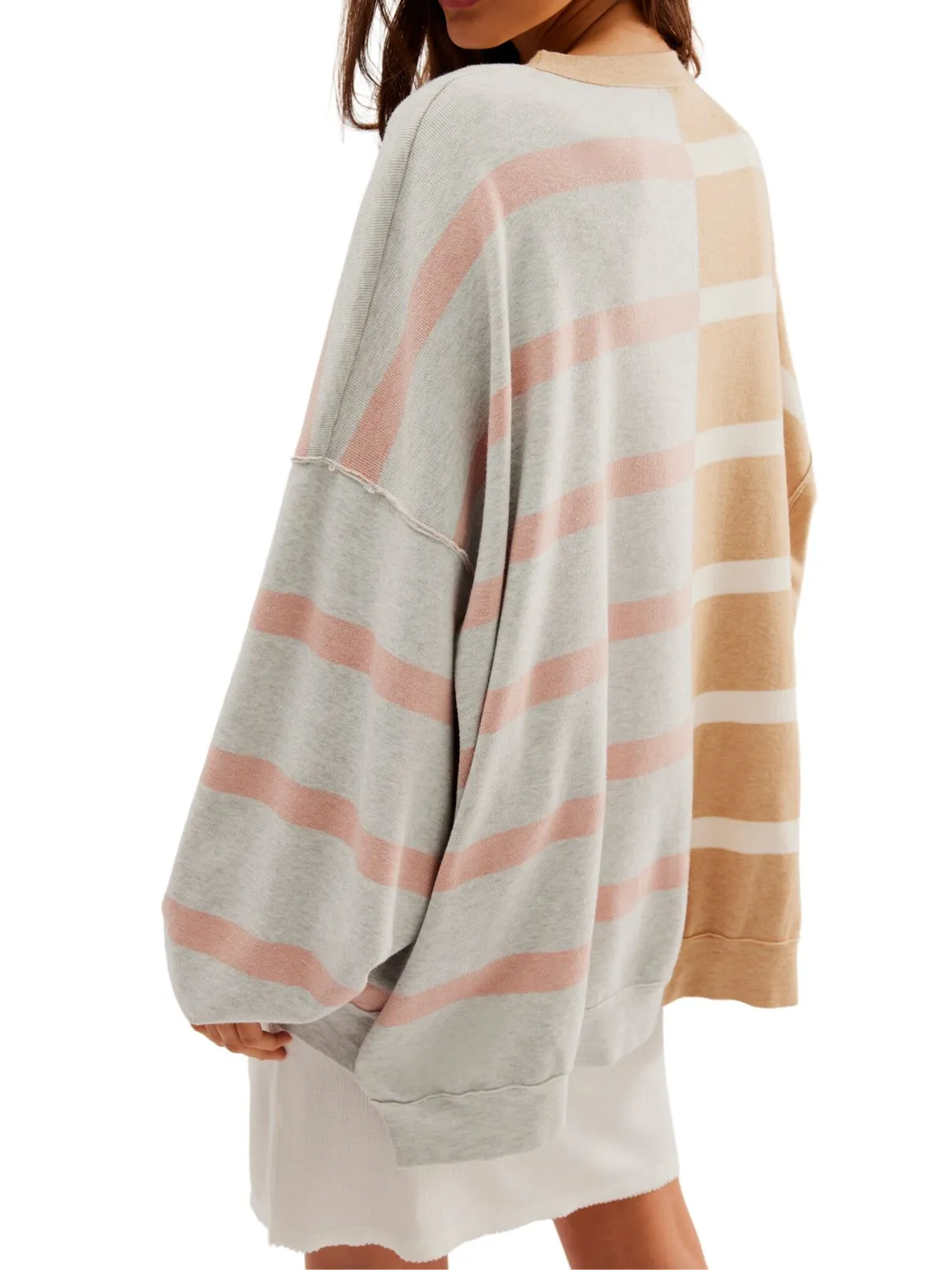 Free People Uptown Stripe Pullover in Camel/Gray Combo