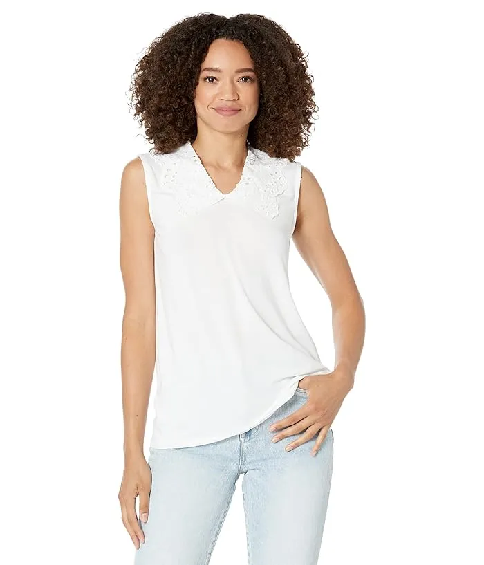 H Halston Sleeveless V-Neck Eyelet Pullover Women's