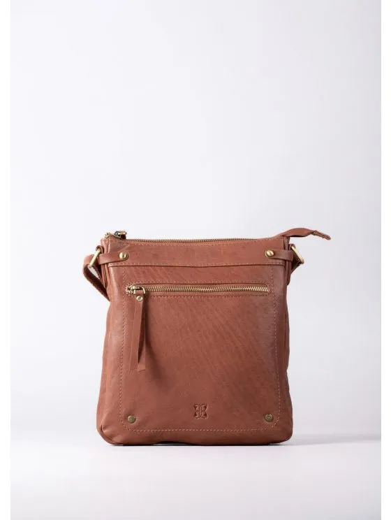 Harstone Large Leather Cross Body Bag in Tan