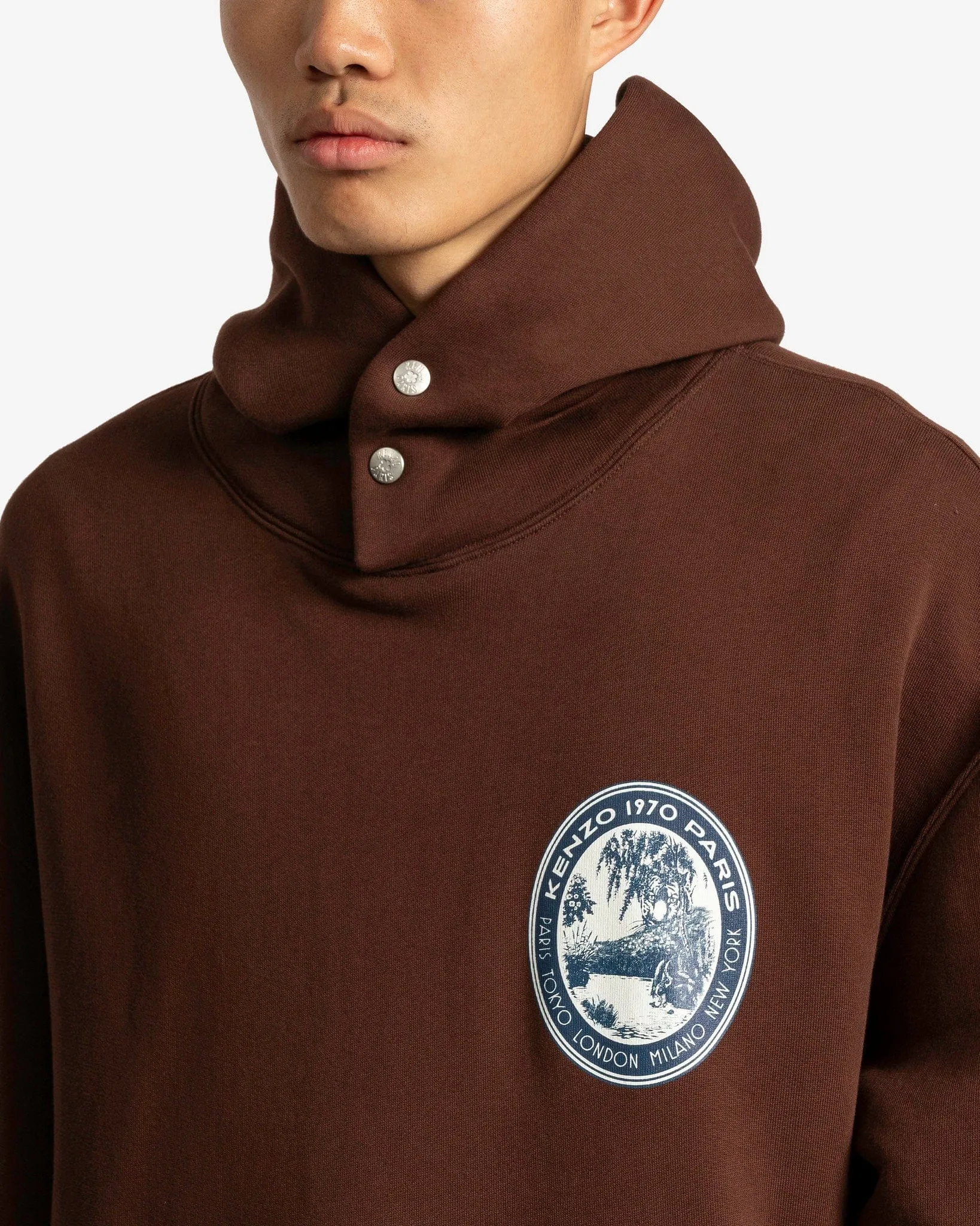 KENZO Tiger Patch Oversized Hoodie in Dark Brown