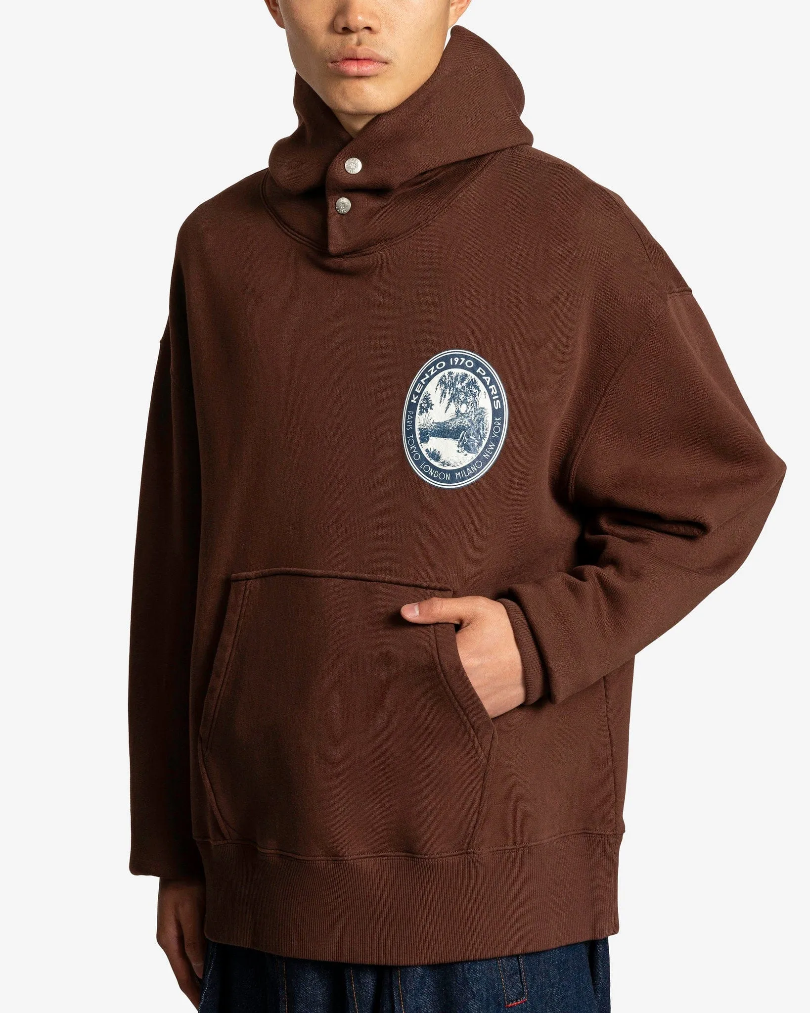 KENZO Tiger Patch Oversized Hoodie in Dark Brown