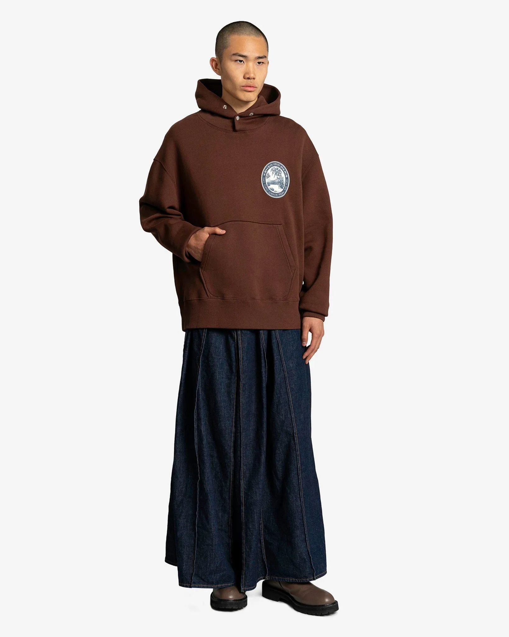 KENZO Tiger Patch Oversized Hoodie in Dark Brown