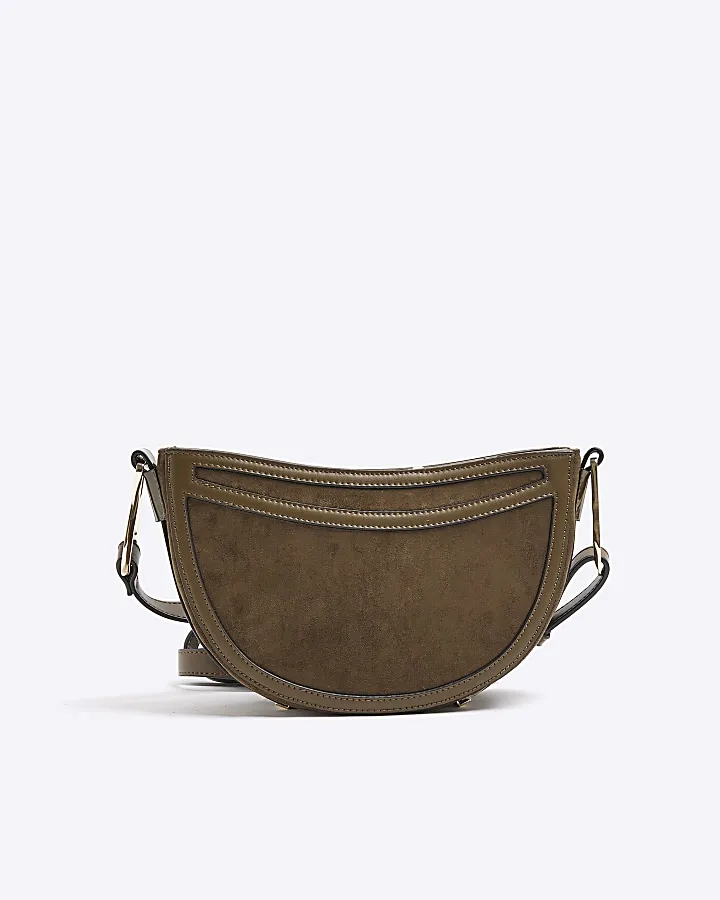 Khaki suedette scoop cross body bag