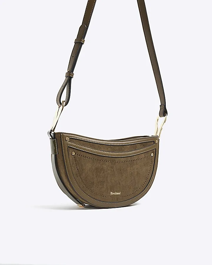 Khaki suedette scoop cross body bag