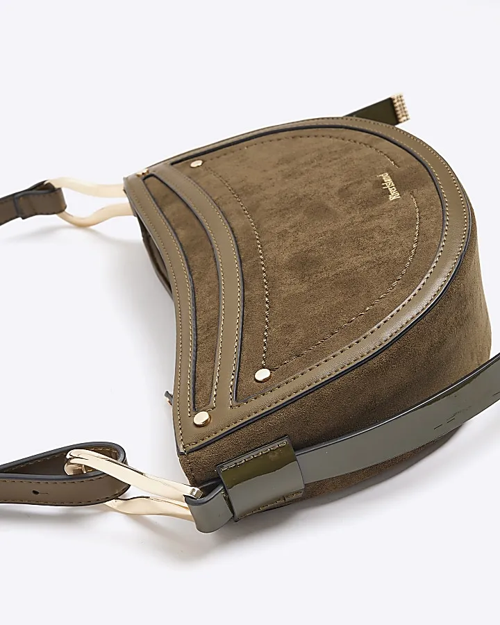 Khaki suedette scoop cross body bag