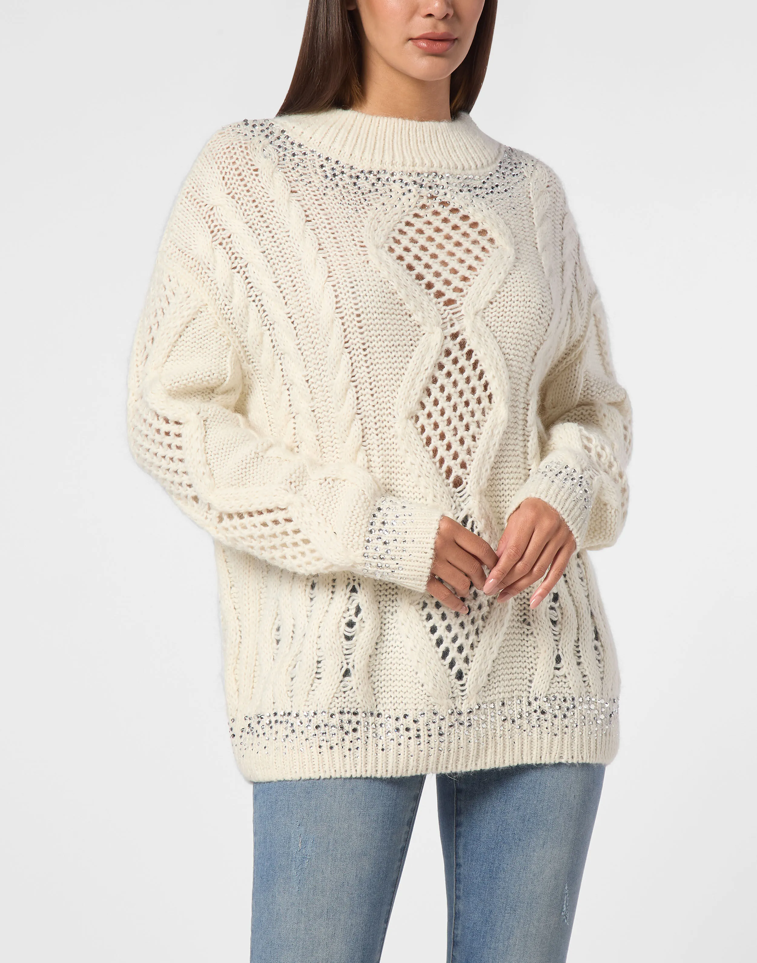 Knitted Pullover Round Neck Long-Sleeve Strass