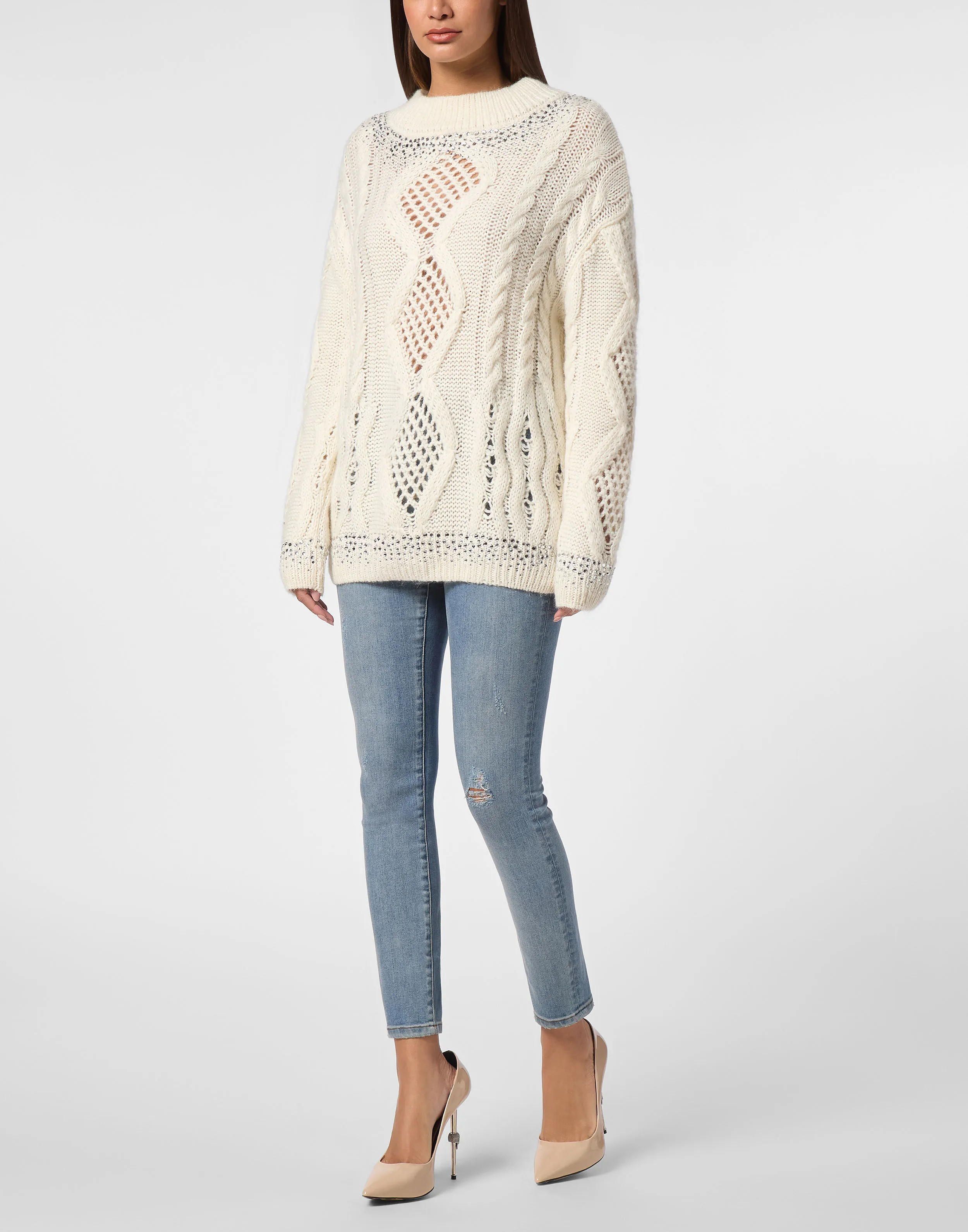 Knitted Pullover Round Neck Long-Sleeve Strass