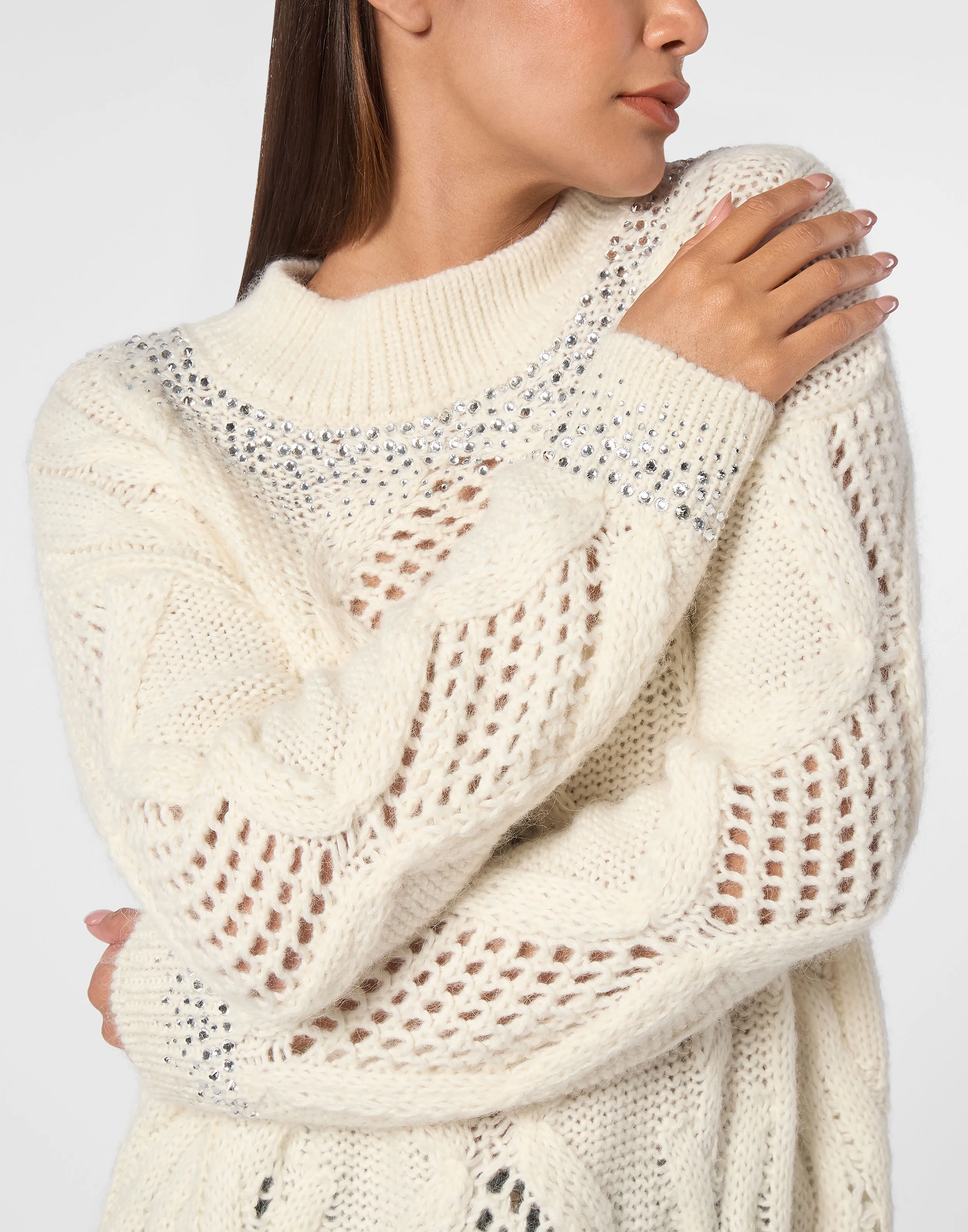 Knitted Pullover Round Neck Long-Sleeve Strass