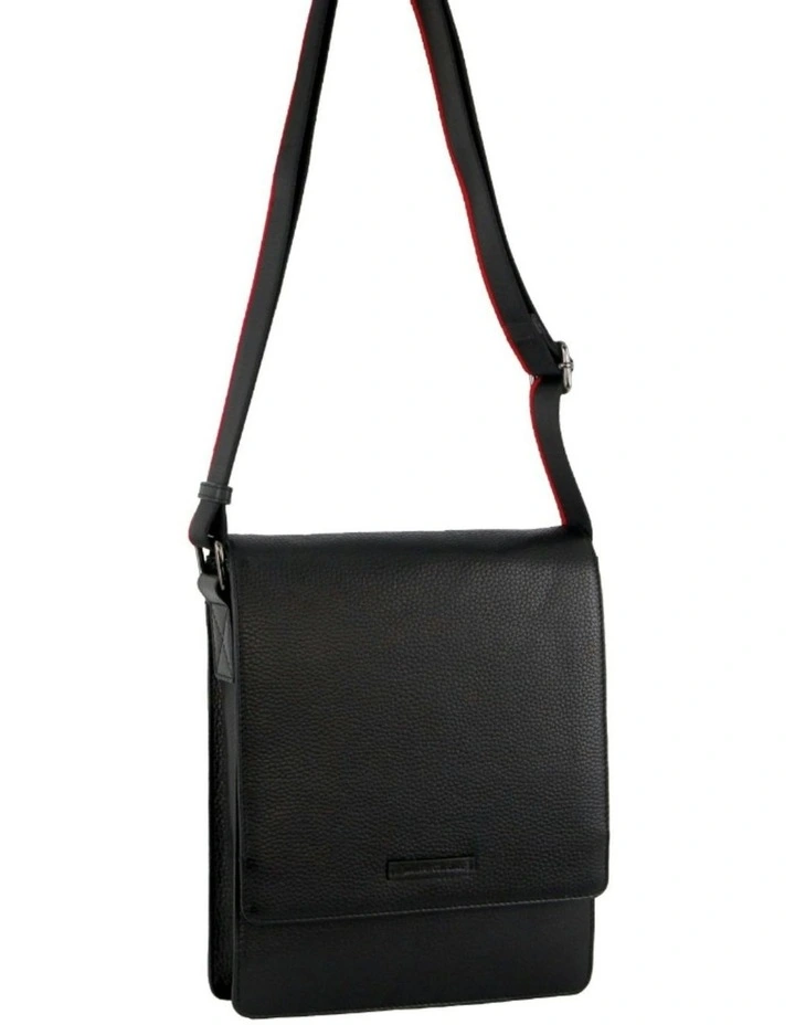 Leather Flap-Over Cross-Body Bag in Black