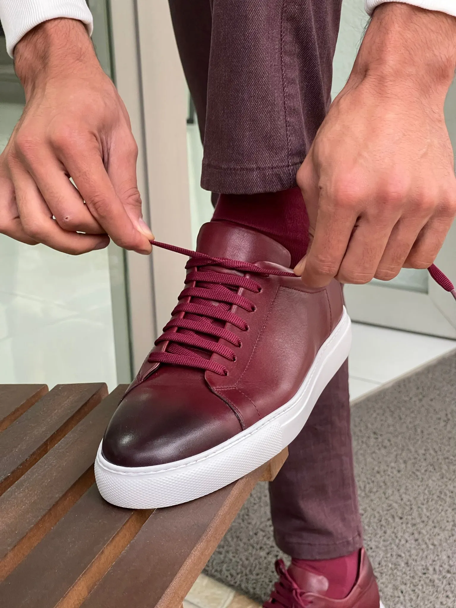 Martin Burgundy Lace-Up Mid-Top Sneakers