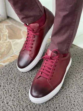 Martin Burgundy Lace-Up Mid-Top Sneakers