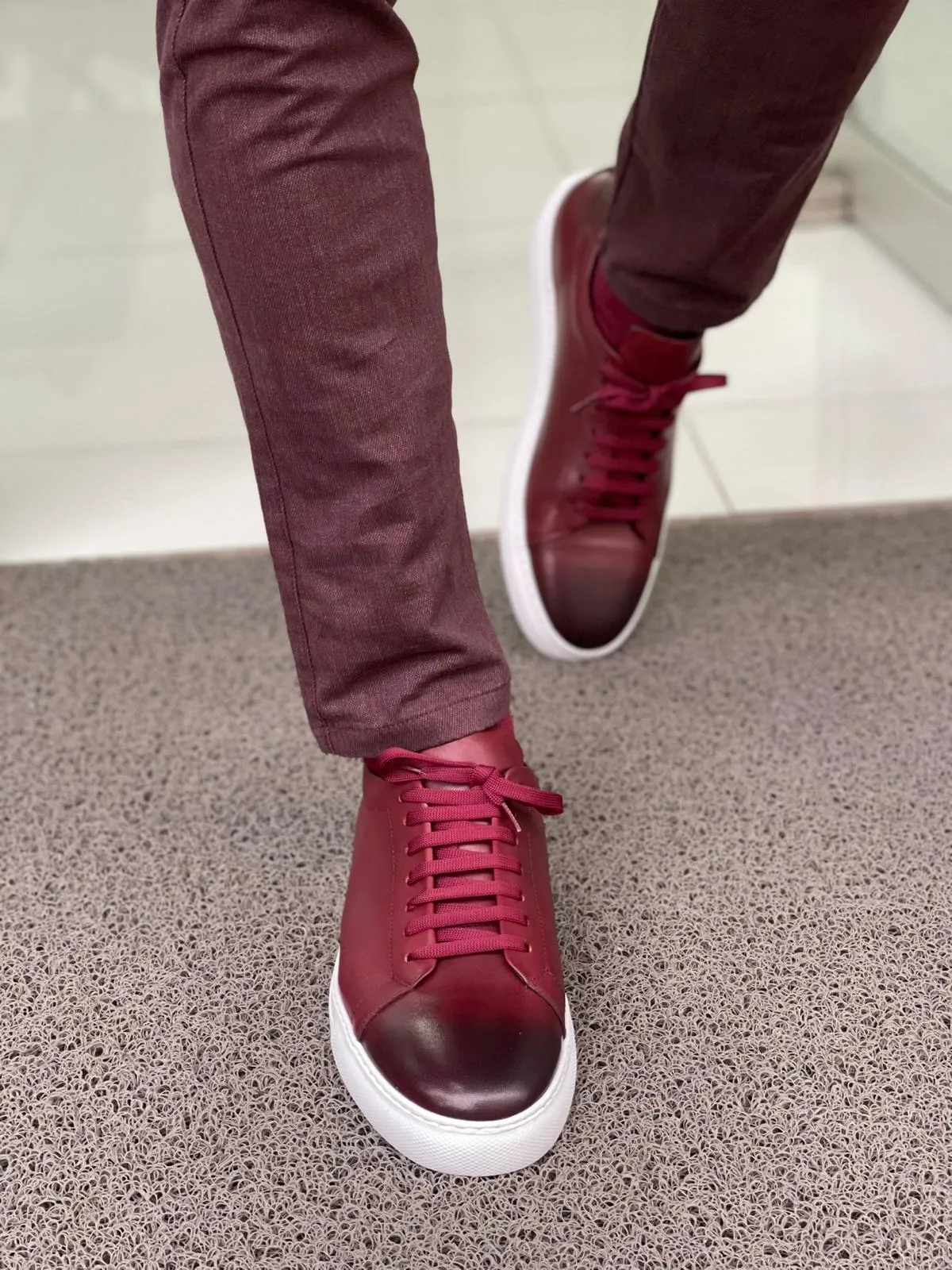 Martin Burgundy Lace-Up Mid-Top Sneakers