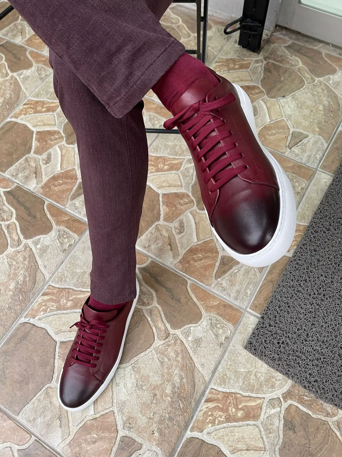 Martin Burgundy Lace-Up Mid-Top Sneakers