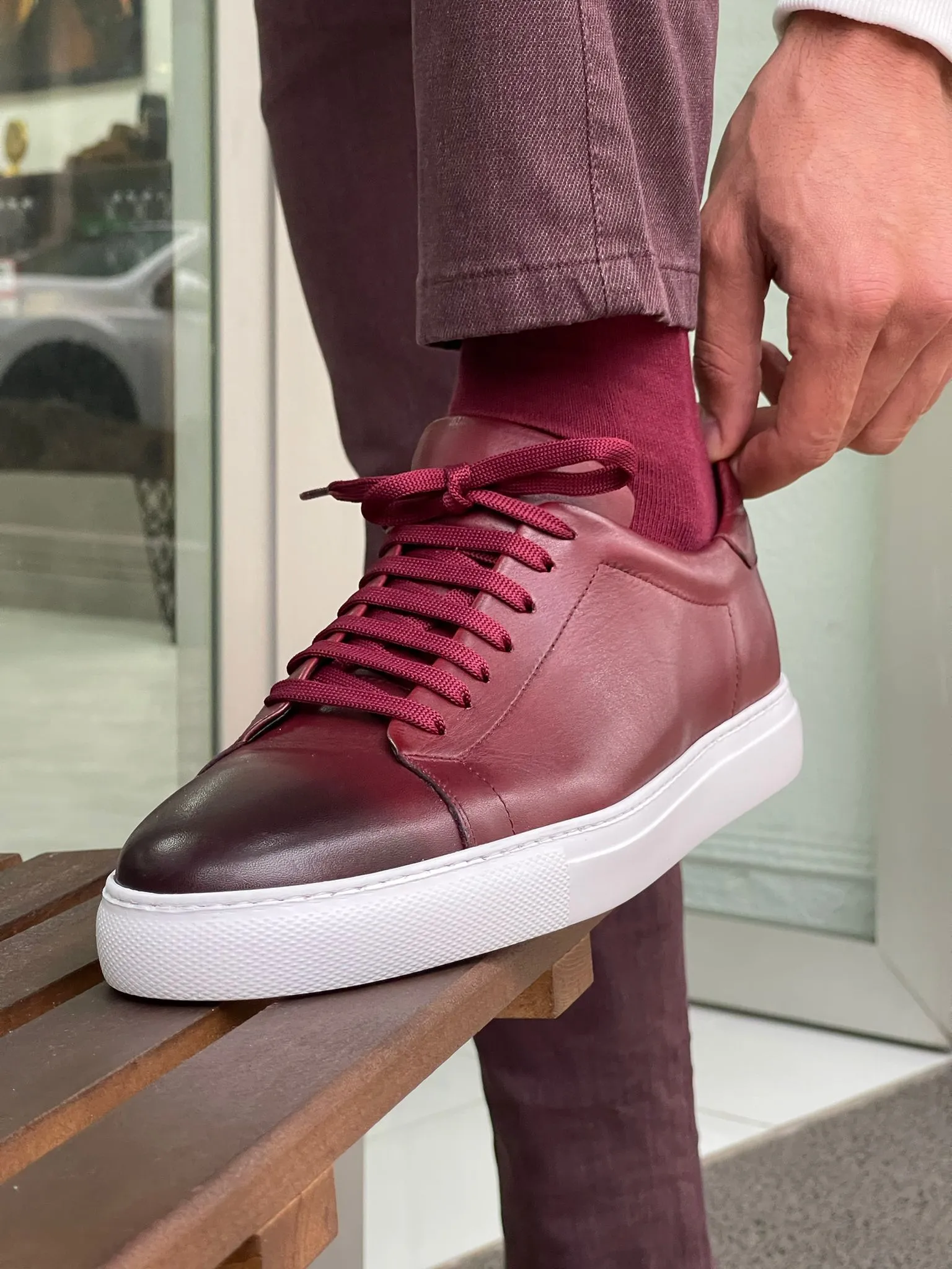 Martin Burgundy Lace-Up Mid-Top Sneakers