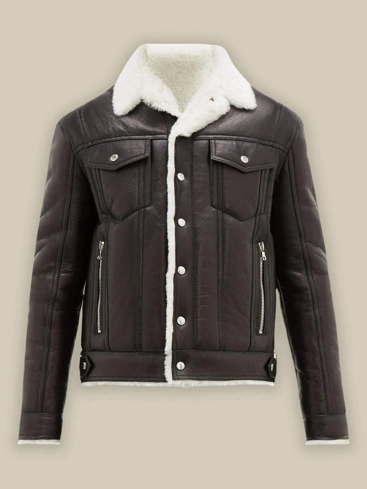 Men's Black Streetstyle Shearling Leather Bomber Jacket