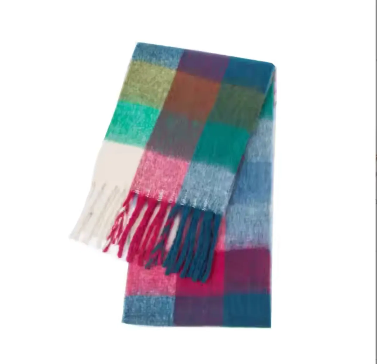 Multi Bright Tartan Wool Blend Scarf