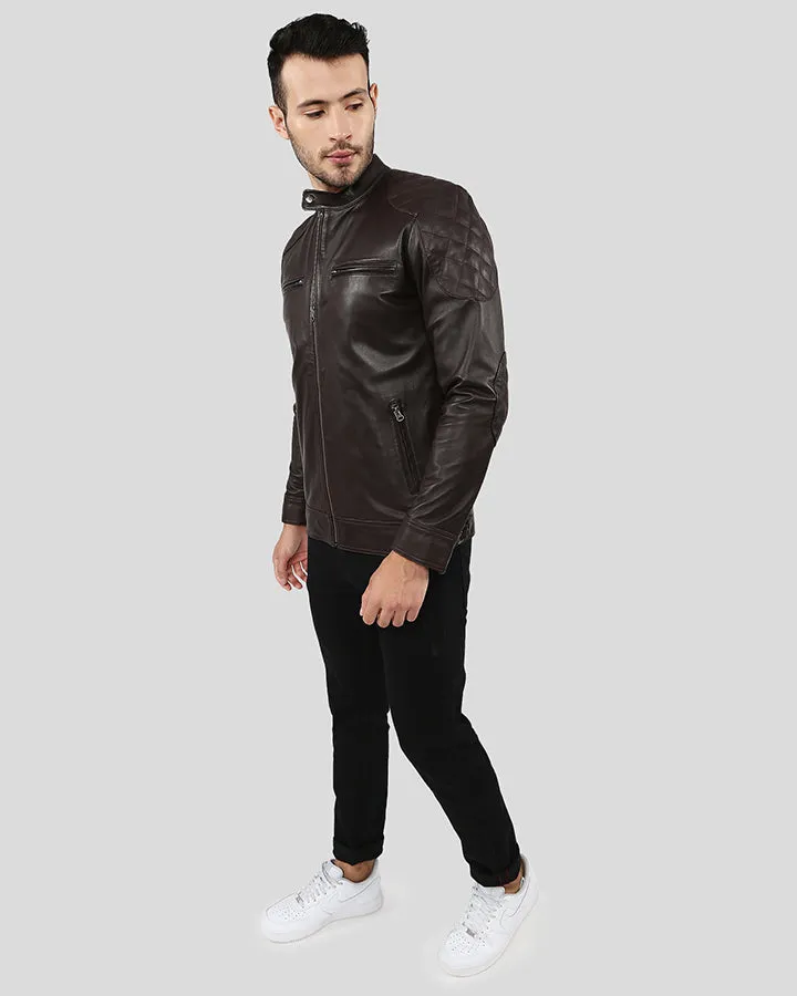 Pike Brown Quilted Racer Leather Jacket