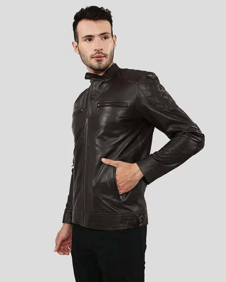 Pike Brown Quilted Racer Leather Jacket