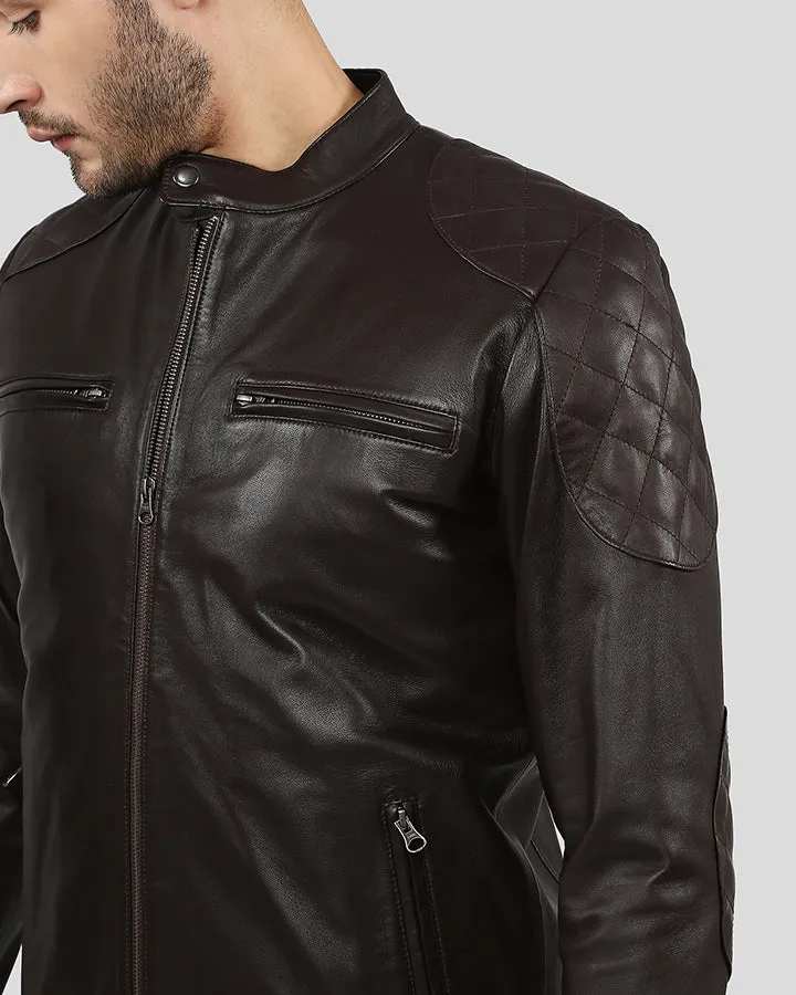 Pike Brown Quilted Racer Leather Jacket