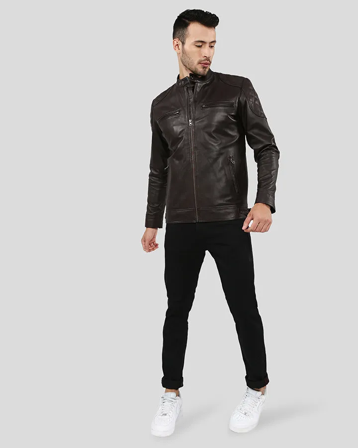 Pike Brown Quilted Racer Leather Jacket