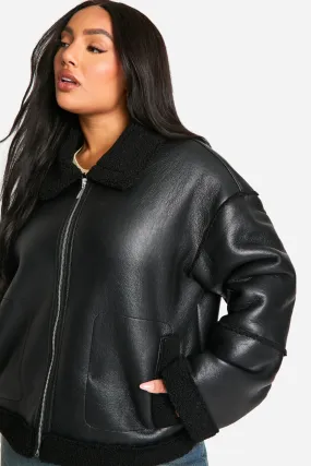 Plus Teddy Trim Faux Leather Jacket