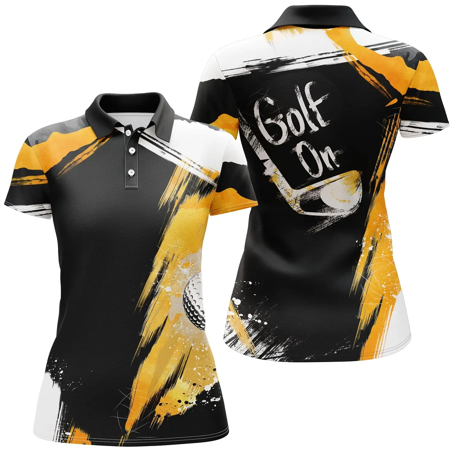 Polo Golf Noir et Jaune, Motif Golf On - Look Unique pour Amateurs de Golf - CT04072315