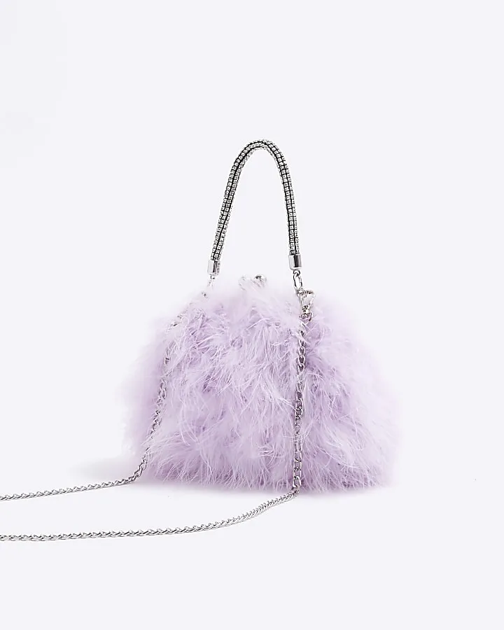 Purple feather cross body bag