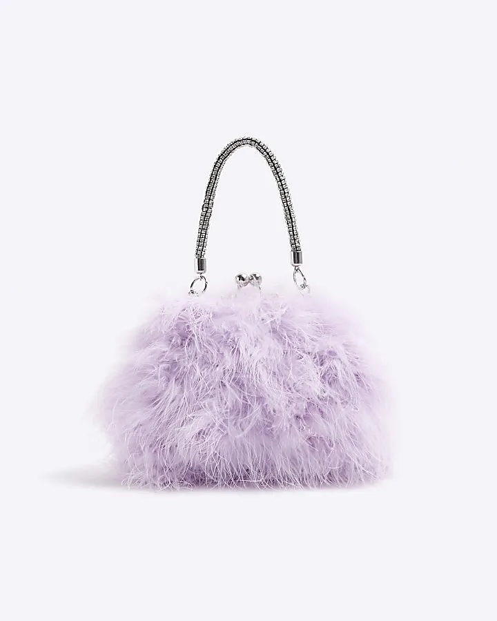 Purple feather cross body bag