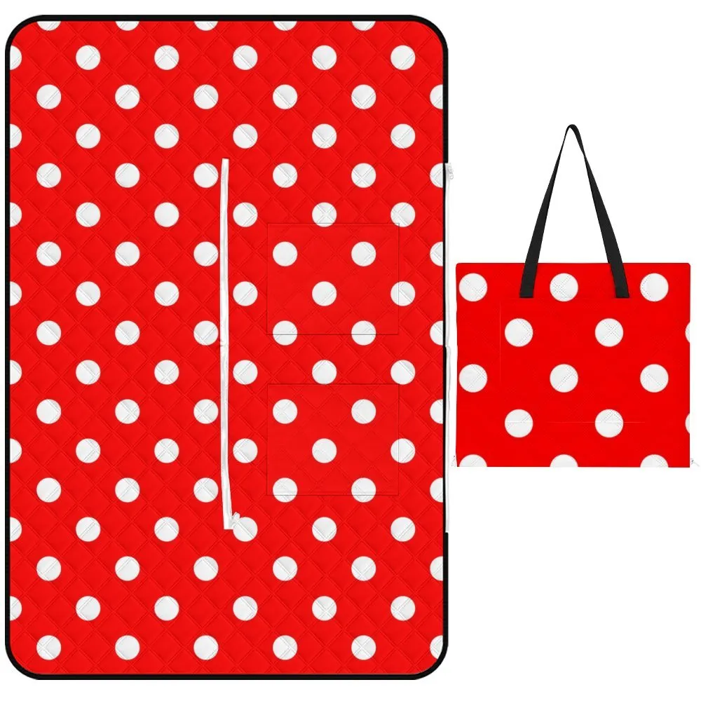 Red With White Polka Dots Zipper Picnic Mat