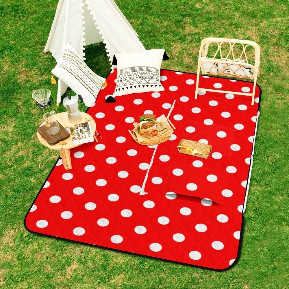 Red With White Polka Dots Zipper Picnic Mat