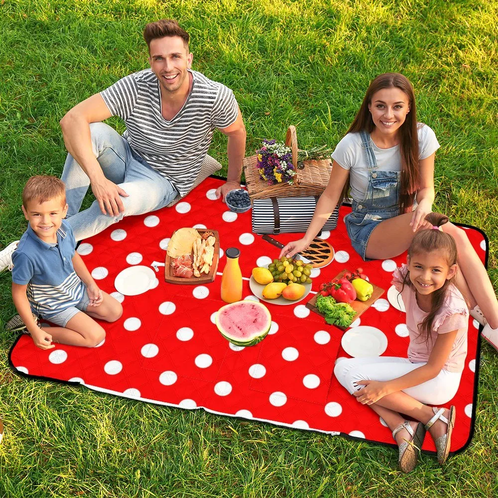 Red With White Polka Dots Zipper Picnic Mat