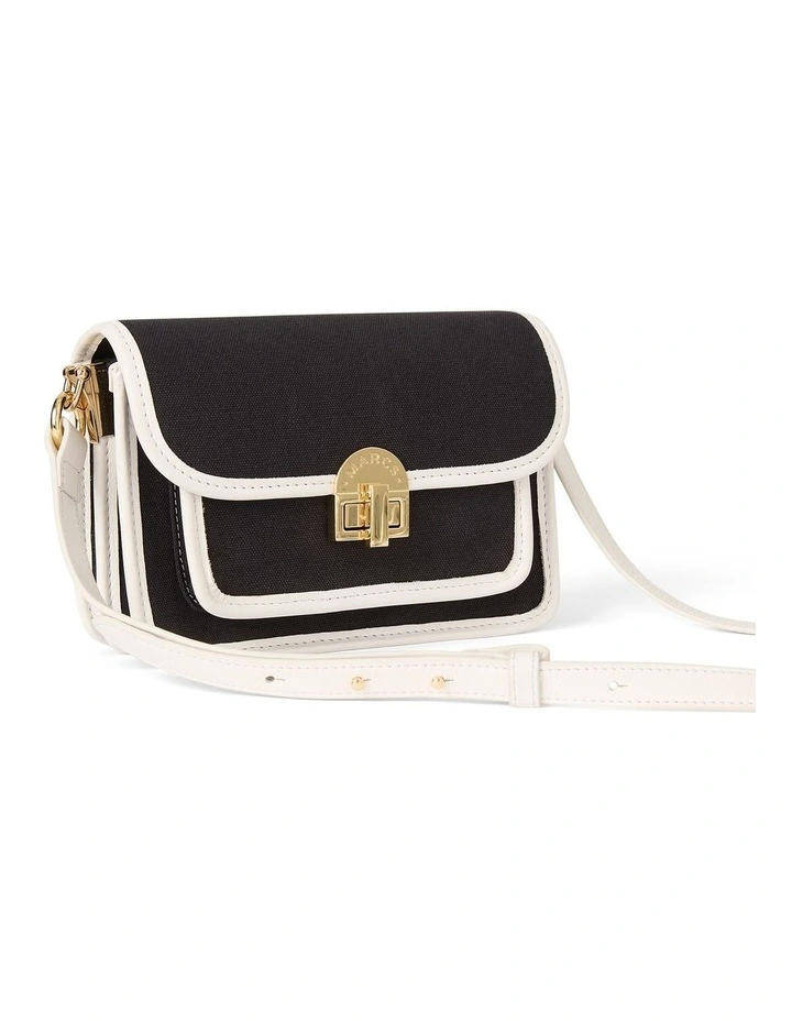 Roxanne Leather Trim Cross Body Bag in Black/White