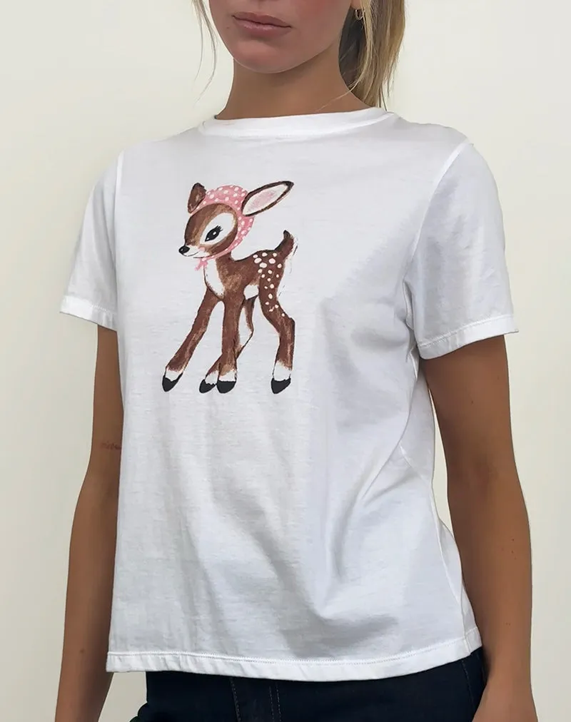 Saki Tee in White Deer with Scarf