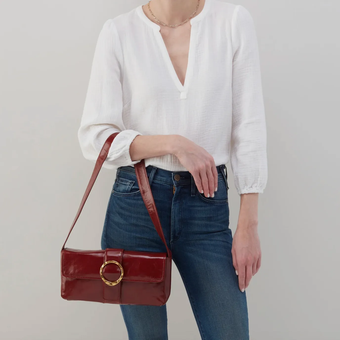 Sawyer Baguette Shoulder Bag | Polished Leather