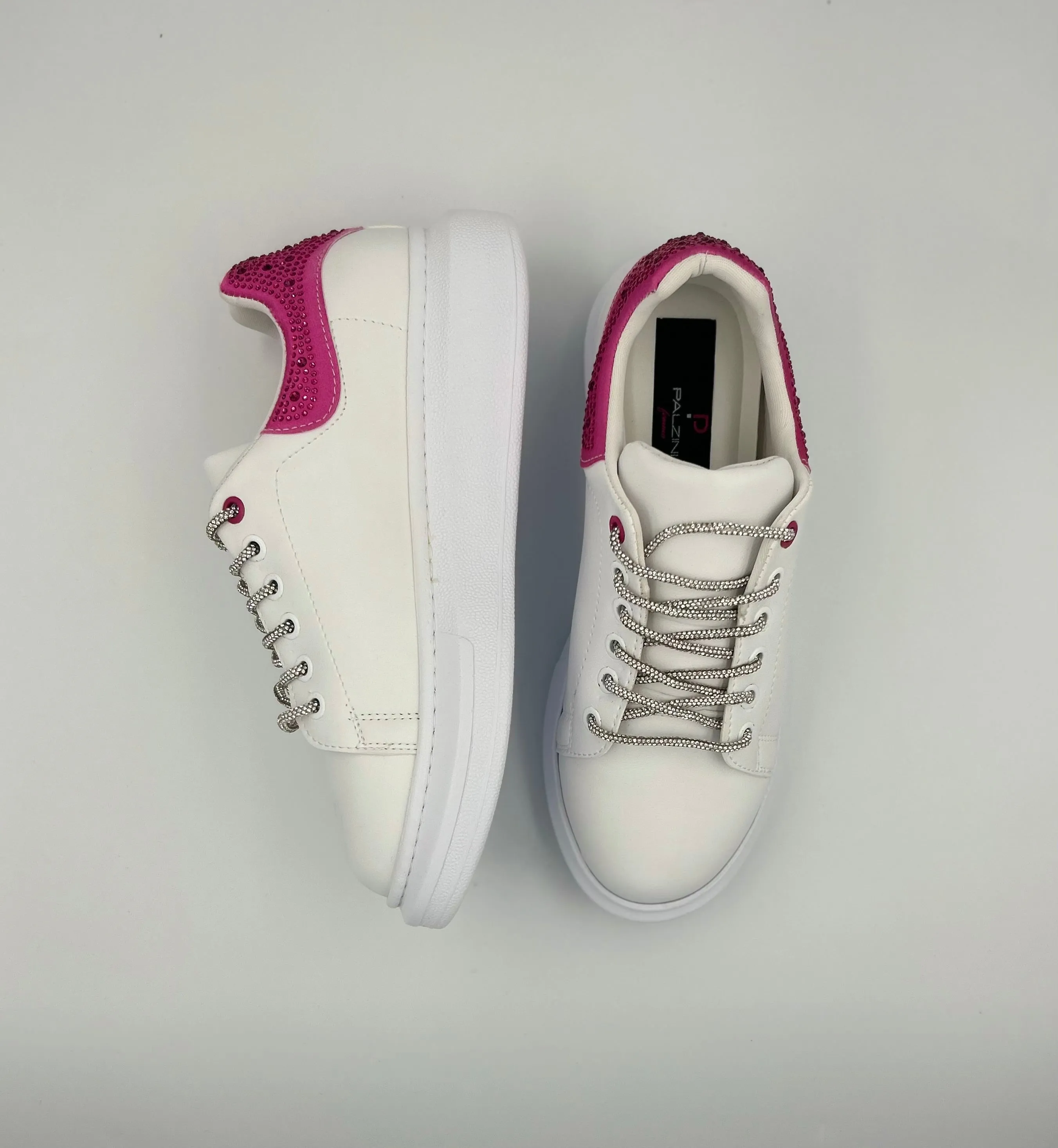 “SERANATA” LOW-TOP WHITE SNEAKERS WITH PINK GLITTER