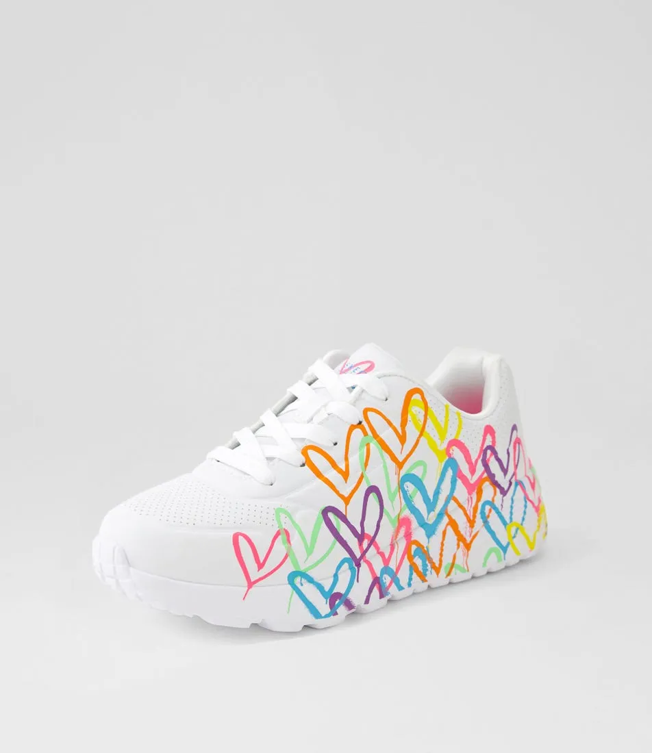 SKECHERS Uno Lite White Neon Multi Smooth Sneakers