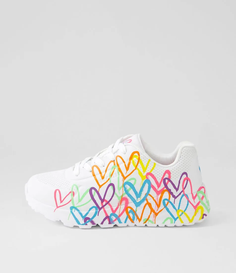 SKECHERS Uno Lite White Neon Multi Smooth Sneakers