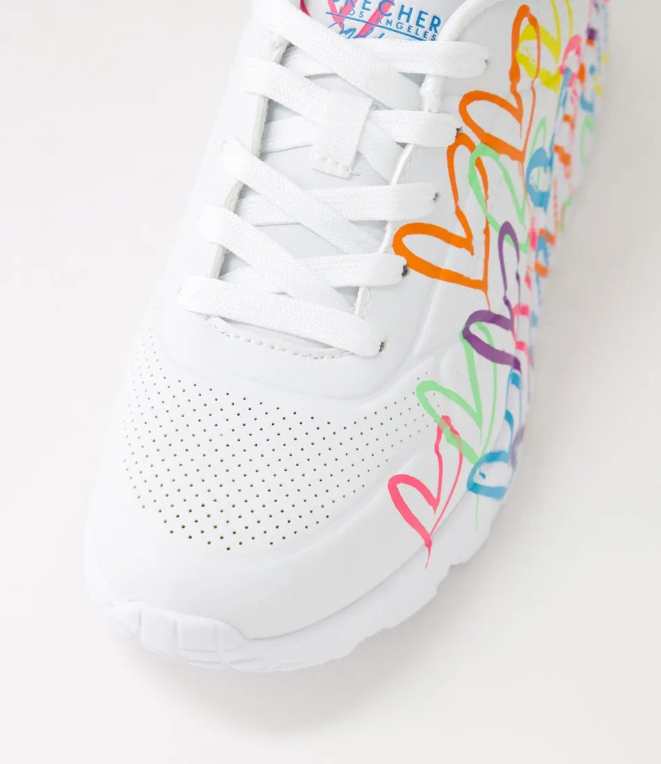 SKECHERS Uno Lite White Neon Multi Smooth Sneakers